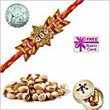 Send Zardosi Rakhi with 50 grams Pistachios and Free Silver Coin  to Usa