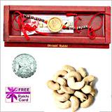 22K Gold Plated Rakhi with 50 grams Cashews and Free Silver Coin 