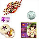 Rakhi with 250 grams Haldiram Soan Papadi and Free Silver Coin 