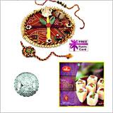 Rakhi Thali with 500 grams Haldiram Soan Papadi and Free Silver Coin 