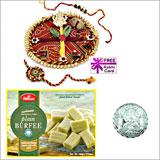 Plain Barfi sweets, Rakhi Thali, Silver Coin