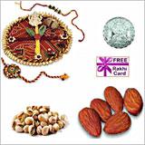Send Rakhi Thali with 2 LB Almonds Pistachios and Free Silver Coin to Usa