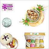 450 Grams Assorted Sweets with Free Rakhi and Silver Coin