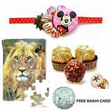 Mini Animal Puzzles Chocolate Rakhi Combo