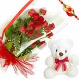 Send Cute Teddy with Roses to India Send Cute Teddy with Roses to India