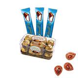 Send Lindt and Ferro Rocher Hamper With Diyas to India