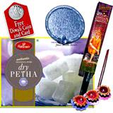Send Diwali wishes with Dry Petha and Puja Material to Usa