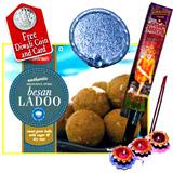 Diwali wishes with Besan Laddoo and Puja material
