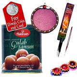 Diwali Wishes With Gulab Jamun and Puja Material