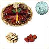 Bhai Dooj Thali with 450 grams assorted Dryfruits and Free Silver Coin