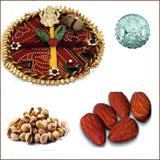 Bhai Dooj Thali with 2 LB Almonds Pistachios and Free Silver Coin