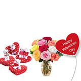 Send Assorted Roses with Plush Valentine Bears to Usa
