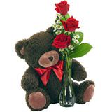Send Bud Vase Roses With Bear to Usa