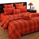 Checkered Maroon and Mustard Bed Sheet
