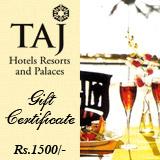 Send Taj Gift Vouchers Rs 1500/- to Mumbai