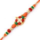 Green, Orange & Red Beads Rakhi