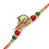 Red and Green Studded Peacock Rakhi