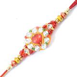 Red and White Beads Floral Rakhi