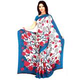 Green and White Crepe Jacquard Saree