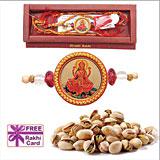 Send 22K Gold Plated Rakhi with 50 grams Pistachios to USA