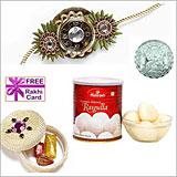 Send Rakhi with Haldiram Rasgulla and Free Silver Coin to Usa
