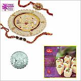Send Rakhi Thali with Mini Haldiram Soan Papadi and Free Silver Coin to Usa