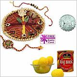 Send Rakhi Thali with Haldiram Rajbhog and Free Silver Coin to Usa