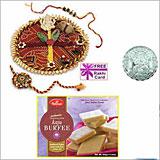 Send Rakhi Thali with Haldiram KAJU BURFEE and Free Silver Coin to Usa