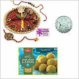 Send Rakhi Thali with Haldiram MOTHICHOOR LADOO and Free Silver Coin to Usa