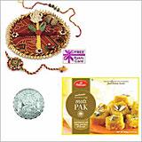 Send Rakhi Thali with Haldiram MOTI PAK and Free Silver Coin to Usa