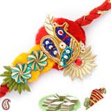 Send Premium Peacock designed Zardosi Rakhi to Usa