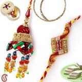 Send Ethnic Bhaiya-Bhabhi Rakhi pair adorned with Mirrors to Usa