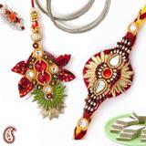 Send Ethnic Bhaiya-Bhabhi Rakhi pair adorned with coloured crystals to Usa