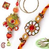 Send Ethnic Bhaiya-Bhabhi Rakhi pair adorned with kundanand crystals to Usa