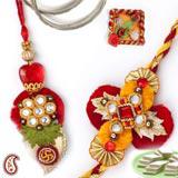 Send Ethnic Bhaiya-Bhabhi Rakhi pair adorned with kundan and Gota work to Usa