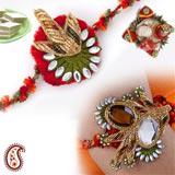 Send Crystal and Zardosi Bhaiya-Bhabhi Rakhi pair{ Bajuband and Rakhi } to Usa