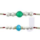 Send CZ Blue and Green Semi-Precious Rakhis to Usa