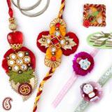 Send Handcrafted Kundan work Family Rakhi set to Usa