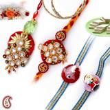 Send Handcrafted Family Rakhi set with Kundan work to Usa