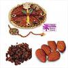 Rakhi Thali with One Rakhi and 200 Gms. of Almonds and 200 Gms. of Raisins 