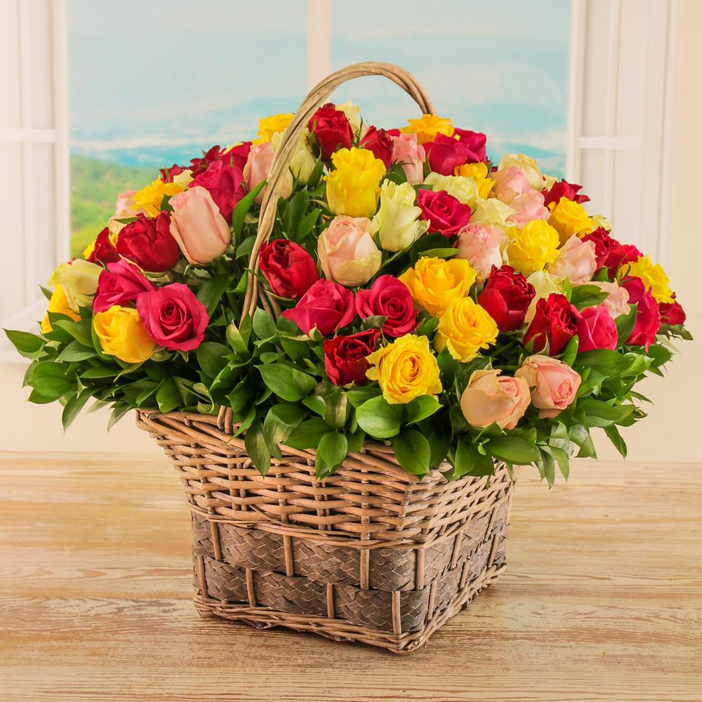 Sensational Roses Basket, Roses on Valentine Day