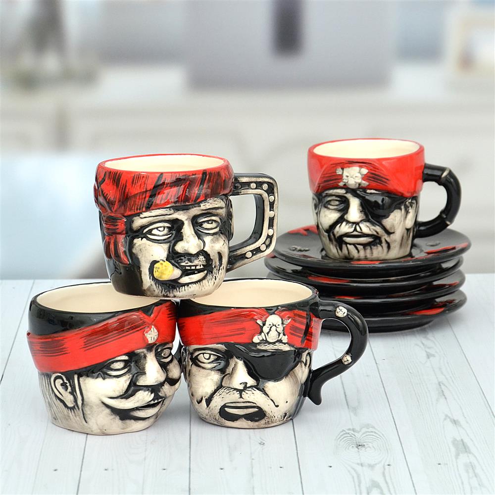 Pirate Cup and Saucer Set of Four, Crockery for Her on Valentines Day