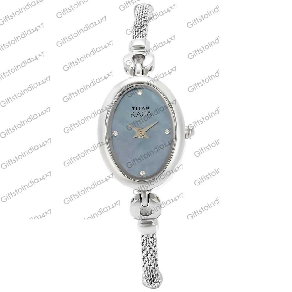 raga mother of pearl dial metal strap watch