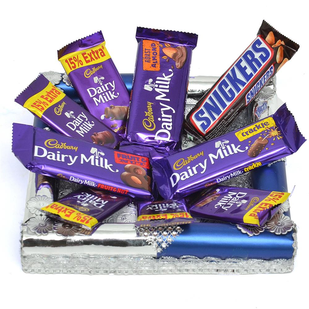 Dairy Milk and Snickers in a Square Tray, Chocolates for Same Day Delivery