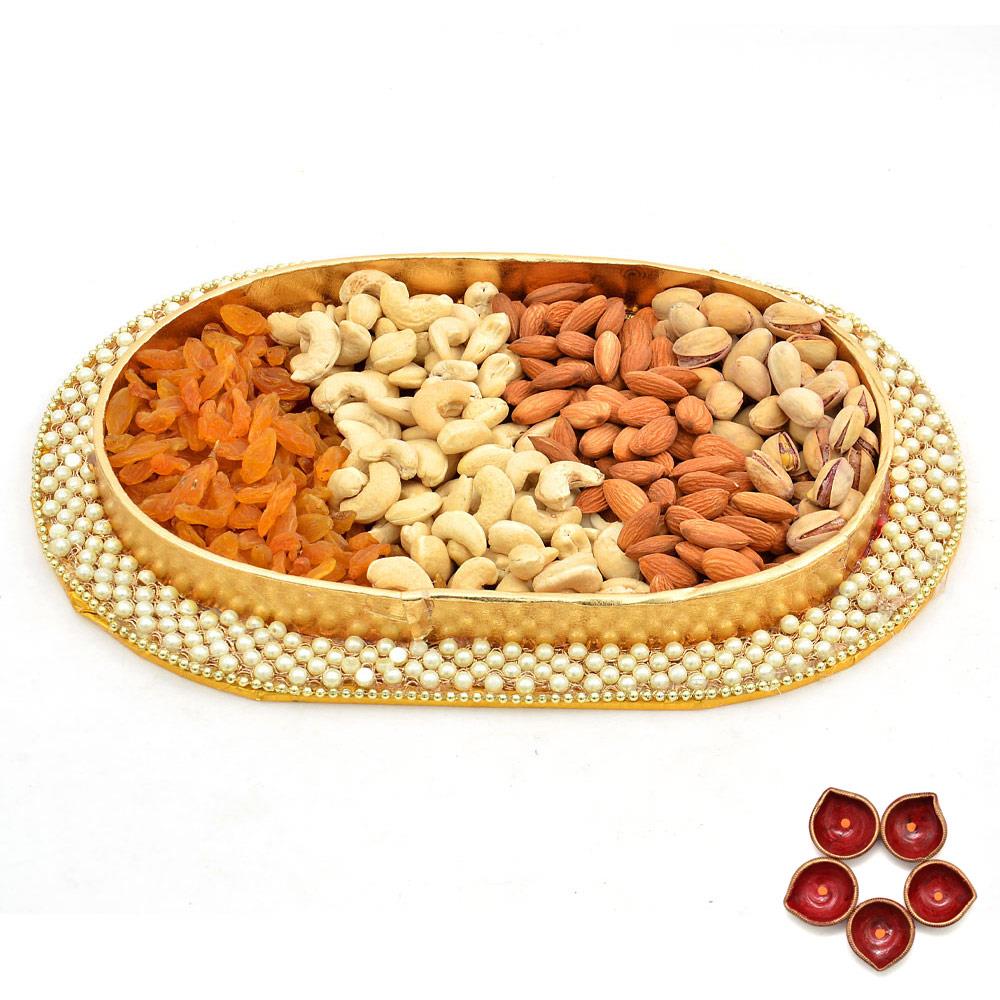 Dry Fruits in Designer Tray with Diya