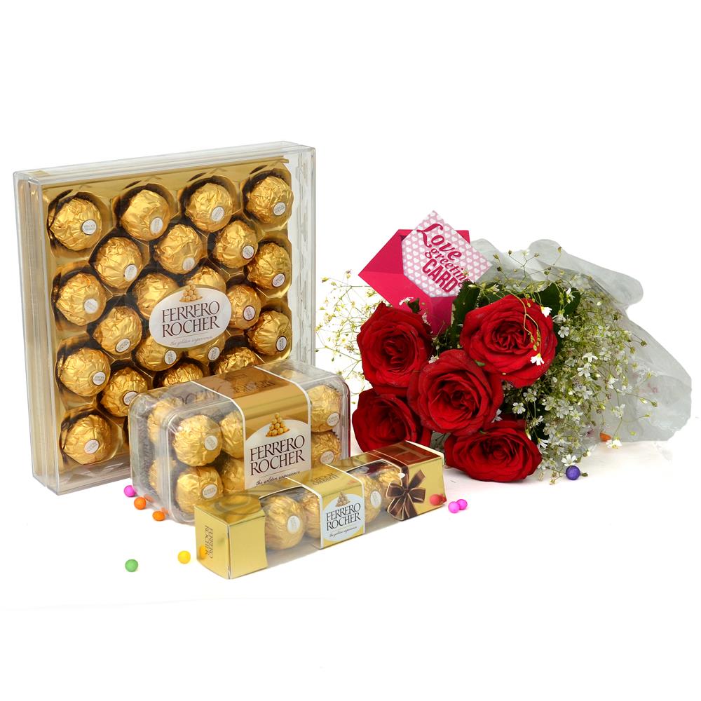 Ferrero Rocher with Rose and Card for Your Love