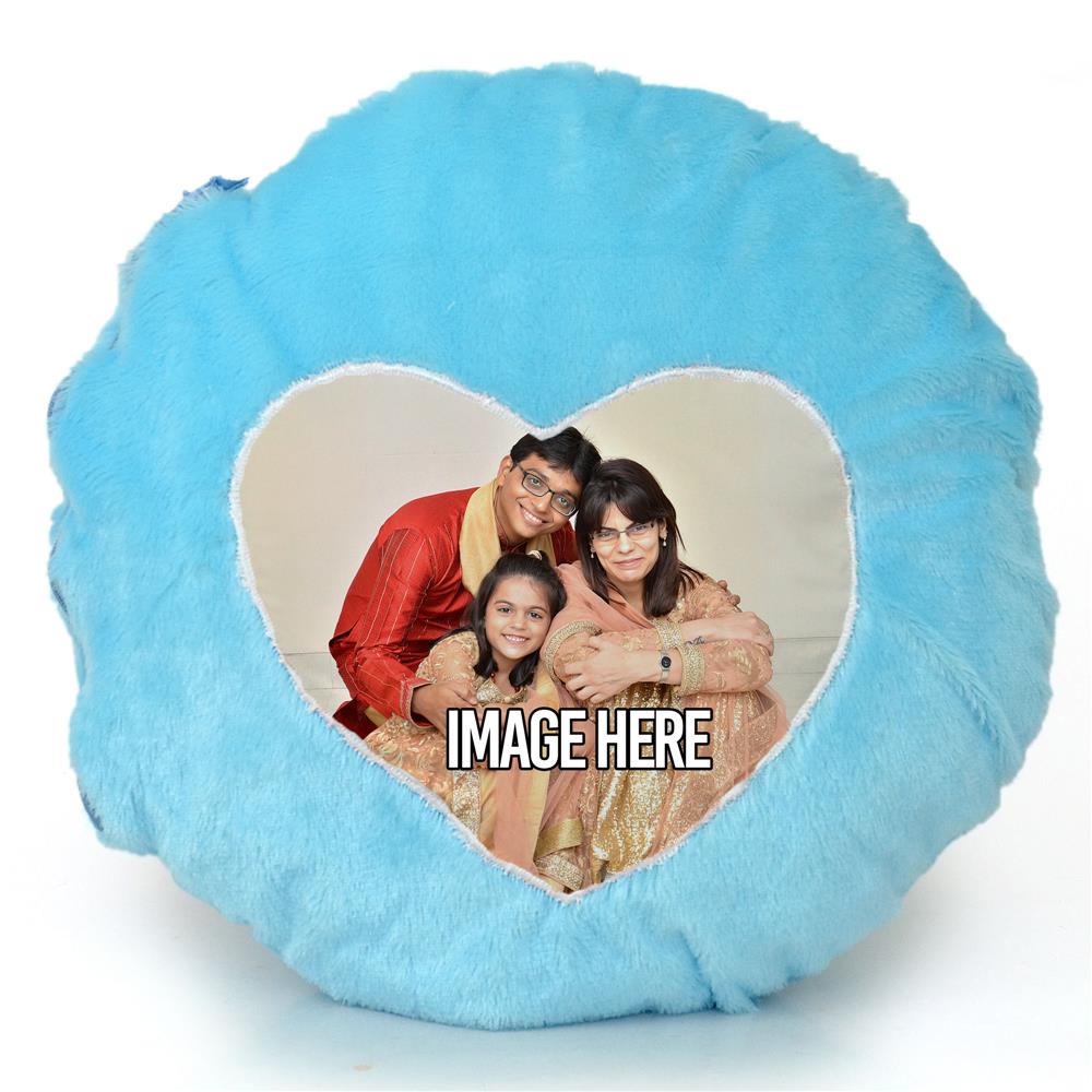 Personalized Blue Round Heart Pillow, Valentine Gifts for Boyfriends