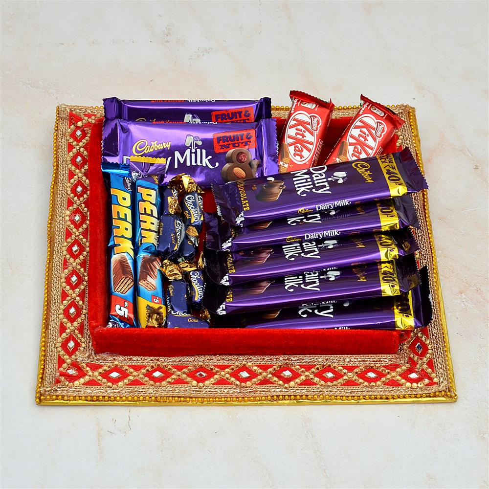 Chocolate Thali Dairy Milk, Perk, Kit Kat with Chocolairs in a Thali