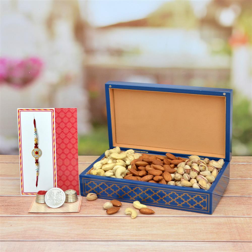 Rakhi Dry Fruit Hamper 300gm Dry Fruits with Box and Rakhi Dryfruit