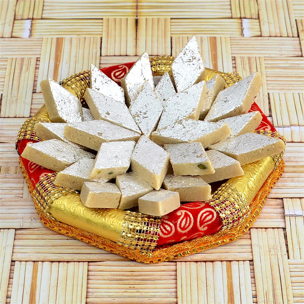 Kaju Barfi with Golden Thali (Express Delivery)